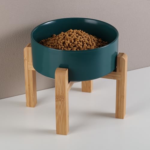 Green Raised/Elevated Ceramic Dog Bowl for Medium Large Sized Breeds,Large Dog Food Water Bowl with Stand,8 in Non Slip Heavy Weighted 1800ml/ 7.6 Cups/60 OZ - color: Green, size: 8 in