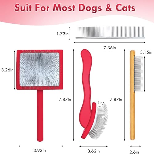 Wooden Long Pin Slicker Brush for Large Dog, Poodles & Doodles Long Hair | Grooming, Fluff & Detangle Heavy Dense Wavy Curly Coats to Easily Prevent Severe Hair Matting During Shedding Seasons - color: Red