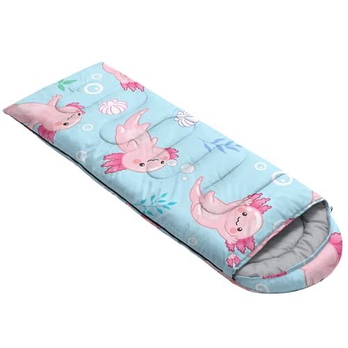 QOOMO Axolotl Cute Camping Sleeping Bags,3 Season Warm & Cool Weather,Lightweight,Waterproof Sleeping Bags for Adults & Kids,Traveling,and Outdoors - color: Ocean Axolotl