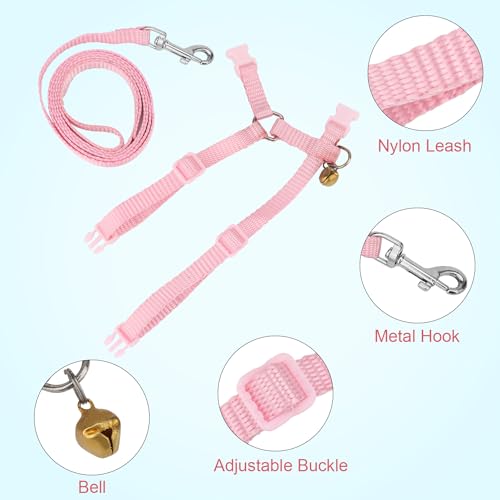 Hypeety Rabbit Harness with Leash Adjustable Nylon Vest for Small Animals | Adjustable 7.9-11.9'' chest, 7.1-10.3'' neck, escape-proof snap buckles, with bell lead for bunnies/guinea pigs/ferrets, pink - color: Pink