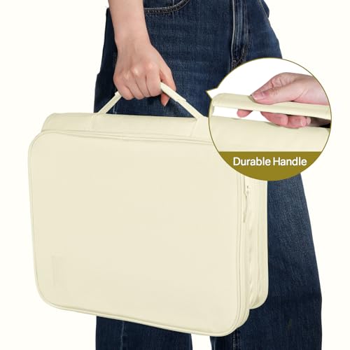 SUNEE Zippered Binder Bag with Handle, 2-Inch 3-Ring O-Ring, 500-Sheet Capacity, Includes Zip Pocket, 5-Tab Expanding File Folder, Multi-Pocket Organizer Binder for Middle School, Soft Beige - color: Soft Beige
