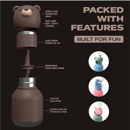 asobu Mini Bestie Water Bottle, Cute Collectible Character, Stainless Steel | 6.7 oz, Leak Proof Seal, Spill Resistant, BPA Free Materials, Dishwasher Safe, Reusable Straw Included, Great Gift Idea - color: MINI HONEY THE BROWN BEAR