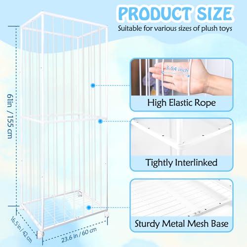 Stuffed Animal Storage, Metal Tube Extra Large Toy Storage Organizer with Brake Wheels, Stuffed Animal Holder Zoo Organizer for Nursery Playroom Kids Room White(61” x 23.6”x 16.5”) - color: White