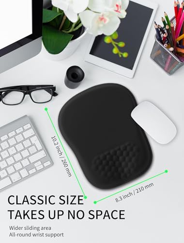 Hokafenle Ergonomic Wrist-hugging Mouse Pad Wrist Support, U-shaped Holding Wrist Rest Mousepad for Carpal Tunnel Pain Relief with Cushioned Memory Foam Slope Massage Bulge (Classic 10.2x8.3 in,Black) - color: Black