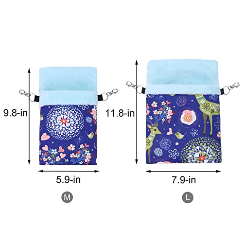 Wontee Small Pet Sleeping Pouch Sleep Bag Warm Bed Hideout for Hamsters Hedgehogs Sugar Gliders Squirrels (L, Blue Elk) - size: L