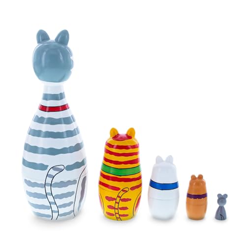 BestPysanky Four Cats and Mouse Wooden Nesting Dolls 7 Inches