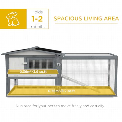 PawHut Rabbit Hutch 2-Story Indoor Outdoor 61.5" x 23" x 27" White | Bunny Cage, Guinea Pig Cage, Small Animal House, Slide Out Tray, for Rabbits Chickens Ducks - color: White