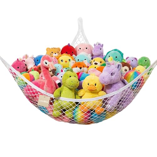 Lazebox Stuffed Animal Net Hammock for Plushie Toys, Stuffed Animal Hammock Corner for Kids' Room Decor, Ideas for Organizing Stuffy Collection, White, L (67" x 40" x 40")-Pack of 1 - color: 1 Pack - White, size: L (67" x 40" x 40")-pack of 1