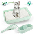 Pawise Newborn Small Cat Litter Box Kit for Kittens – 5‑Piece Kit with Shallow Cat Litter Pan, Feeding Bowls, Scooper, Kitten Starter Kit Mouse Toy, 14.5x10.5 Inches, Green - color: green
