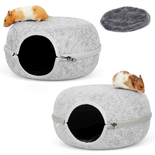 Guinea Pig Hideout 2 Pack, Double Function Guinea Pig Bed with 3 Soft Cushions, Small Animal Cage Accessories for Guinea Pigs, Hamsters, Hedgehogs, and Ferrets (Light Grey & Light Grey) - color: Light Grey & Light Grey