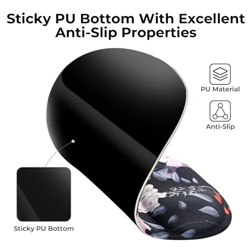 EooCoo Mouse Pad with Gel Wrist Rest, Ergonomic Mousepad Wrist Alignment | Middle Concave Design for Natural Wrist Alignment, Non-Slip Base Mousepad, Carpal Tunnel Relief, Office Desk Accessories - color: Black Floral