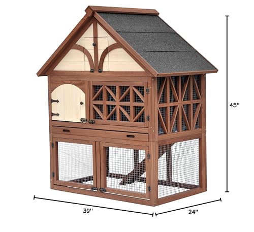Merry Pet Tudor Rabbit Hutch for up to 4 Rabbits with Asphalt Roof and Removable Tray for Easy Cleaning