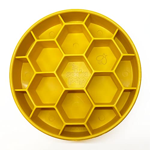 SodaPup Honeycomb Enrichment Bowl – Durable Slow Feeder Bowl Made in USA from Non-Toxic, Pet-Safe, Food Safe Material for Mental Stimulation, Slowing Down Eating, Healthy Digestion, & More - color: Yellow Honeycomb eBowl
