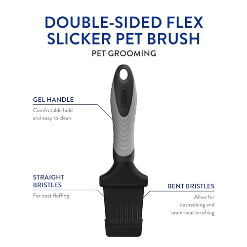 WAHL Professional Animal Double-Sided Flex Slicker Brush for Dogs & Cats (#858478) - Durable Pin Brush for Long-Haired Breeds like Bichon Frises & Collies - Ergonomic Black & Gray Grooming Tool