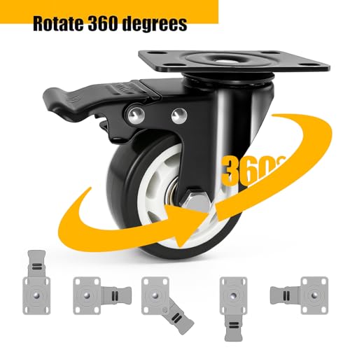 QNCZ 3 Inch Caster Wheels with Brake, Swivel,Heavy Duty, Silent, Set of 4 | Easy to Install, Efficient operation, convenient braking,Silent, Floor friendly,Widely Applied for Cart,Furniture,Workbench - color: black, size: 3 IN