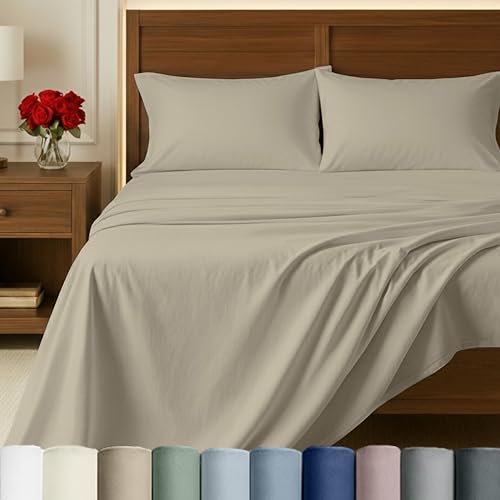 California Design Den Certified 100% Egyptian Cotton Full Bed Sheets, Beige | Backed by Good Housekeeping Seal, Light & Airy Soft Sateen, 15" Deep Pocket, All-Around Elastic, Durable, Easy Care 4pc Set - color: Beige, size: Full