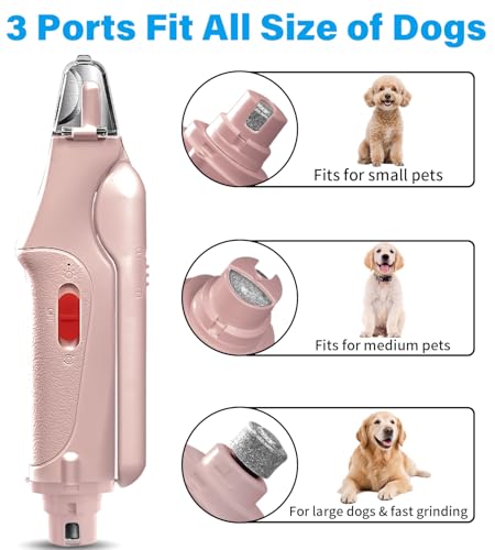 2 in 1 Dog Nail Clippers & Cat Nail Clippers Trimmers for Large Medium Small Dogs Cats Claw Trimmer Quick Sensor and Safety Guard USB Rechargeable Dogs Nail Trimmer with Catcher & 2 LED Lights - color: Pink