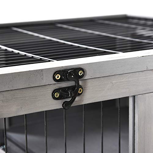 PawHut Wooden Rabbit Hutch Indoor Outdoor, Elevated Bunny Cage with No Leak Tray Enclosed Run with Wheels, Ideal for Guinea Pigs and Small Animals, Gray | No Leak Tray Enclosed Run with Wheels, for Rabbits, Chickens, Ducks, Guinea Pigs and Small Animals -
