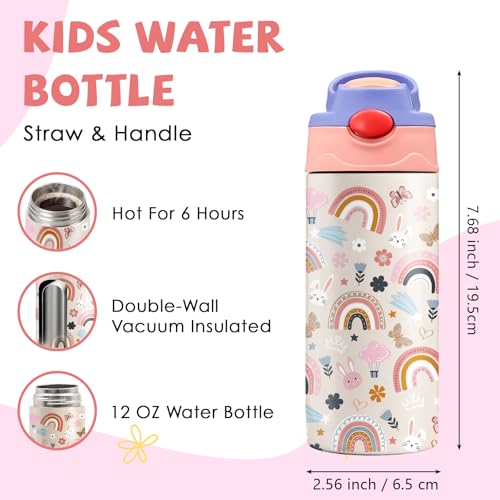 Rainbow 12 oz Water Bottle with Straw – Kids Stainless Steel Vacuum Insulated Cup, Leakproof Pop-Up Spout, Reusable Travel Mug for Boys and Girls Outdoor Sports - color: Rainbow1