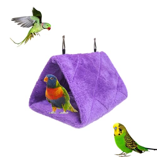 2 Pack Warm Bird Nest House Plush Hanging Snuggle Cave Bed Hanging Hammock Sleeping Bed Happy Hut for Parrot Parakeet Cockatiel Conure Cockatoo African Grey Macaw (Grey&Purple) - color: Grey and Purple
