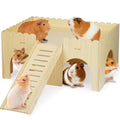Large Wooden Guinea Pig Hideout with Ramp & 4 Cave Entrances for Small Pets | Easy Assembly, Easy-Clean Surface, Spacious Design, Anti-Slip Ramp, Quality Wood