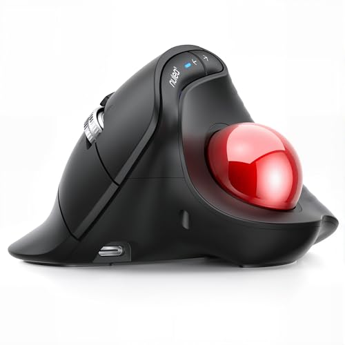 Nulea Wireless Trackball Mouse Ergonomic Vertical Design Thumb Control | Rechargeable mouse with quiet clicks,4 DPI levels,3 device Bluetooth & USB receiver,smooth tracking,compatible with PC - color: A-Red
