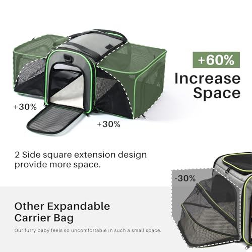 Gardner Pet Expandable Cat Carrier Airline Approved (18x12x12 in), 2-Side Square Extension Pet Travel Carrier for Medium Cats up to 15 lbs, Mesh Soft-Sided Cat Carrier Bag - size: 18.1"L x 11.8"W x 11.8"H