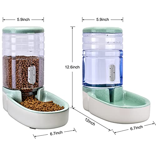 Kacoomi Automatic Dog Cat Feeder and Water Dispenser Gravity Food Feeder and Waterer Set with Pet Food Bowl for Small Medium Dog Puppy Kitten, Large Capacity 1 Gallon x 2 - color: Green