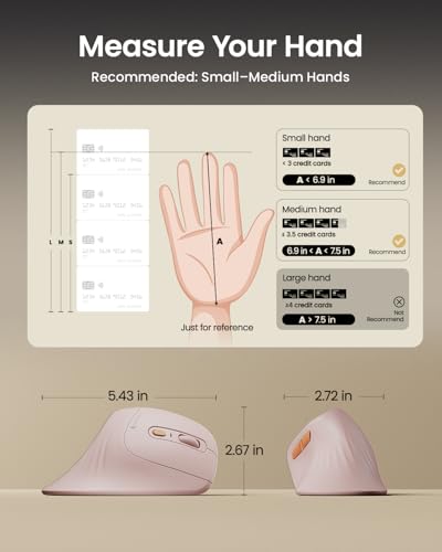 ProtoArc EM11 NL Wireless Ergonomic Vertical Mouse, Rechargeable, Pink | Connects to 3 devices via Bluetooth/2.4G USB-A, with 500mAh USB-C charging, 1000/1600/2400 DPI, quiet clicks - color: Pink