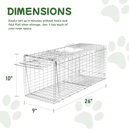 Animal Trap 26"x10"x9" Cage Trap,Heavy Duty Folding Raccoon Traps | Live Animal Cage Trap,Humane Catch and Release Stray Cats,Squirrels,Rabbits