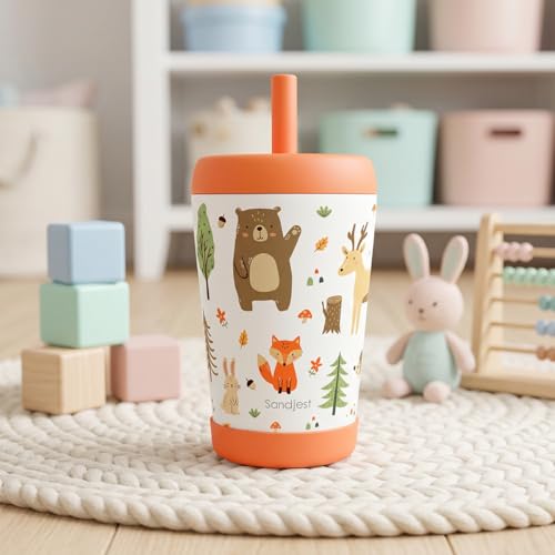 SANDJEST Woodland Animals Insulated Sippy Tumbler 12 Oz, Gift for Birthday, Christmas & Back to School - color: Woodland Animal