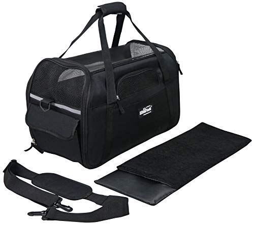 EliteField Soft-Sided Pet Carrier for Cats & Small Dogs (3-Year Warranty) | Airline Approved, Removable Bed & Cover, Built-In Leash, Luggage Sleeve, Seat Belt Loop, Waterproof, Durable, Foldable - color: Black, size: 21.0"L x 12.0"W x 13.0"H