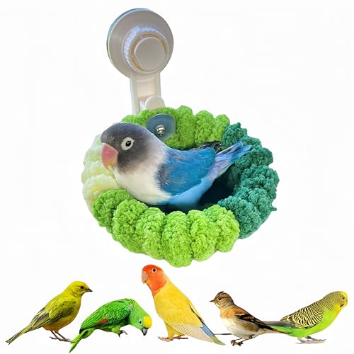 Warm Bird Nest Bed with Suction Cup Bird Snuggle Hut Breeding Bird House Plush Hanging Bird Bed for Parakeet, Conure, Budgie, Cockatiel, Lovebird, Finch, Hamster-Green - color: Green with Suction Cup