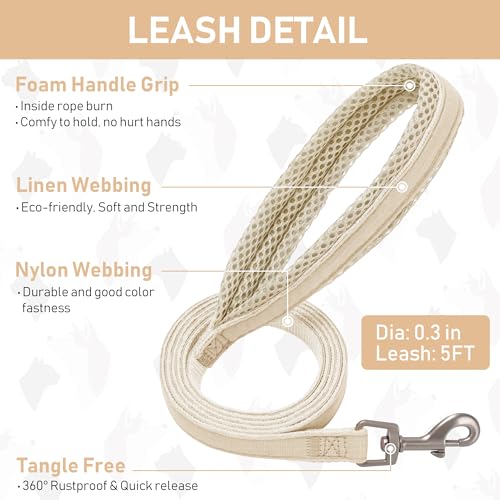 GAMUDA Small Pet Harness Collar and Leash Set, Step in No Chock No Pull Linen Fabric Soft Mesh Dog Vest Harnesses Reflective for Dogs Puppy Cats Kitten Rabbit (Khaki, XXS) - color: Khaki, size: XXS