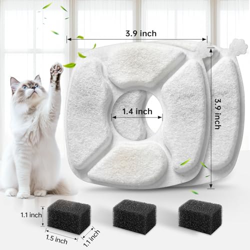 16 Pcs Cat Water Fountain Replacement Filters-8 Pack Cat Fountain Filters with 8 Pack Sponges, Enhanced Compatibility Pet Fountain Filter Fit for 95oz/2.8L 135oz/4L 67oz/2L Pet Drinking Fountain