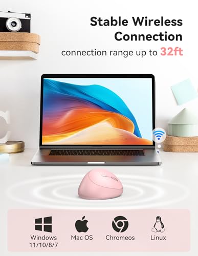 TECKNET Ergonomic Mouse, 4800 DPI Wireless Vertical Mouse, 5 Adjustable DPI Levels, 6 Buttons, 2.4G Silent Wireless Mouse for Laptop, PC, Chromebook - Pink - color: Pink