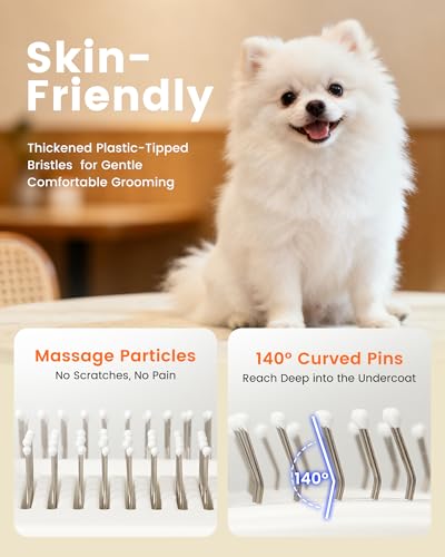 Vacuum Dog Brush for Shedding, Mess-Free Grooming | 4-in-1 Grooming, Traps Loose Hair, Self-Cleaning, Slicker Brush, Low Noise, Dogs & Cats, Short & Medium Coats
