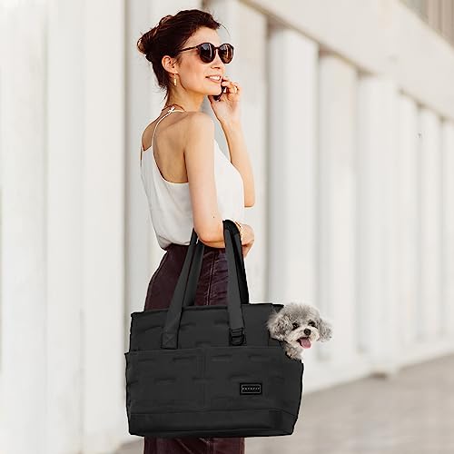 Petsfit Small Dog Purse Carrier, Portable Pet Carrier Tote Cat Carrier with Adjustable Safety Leashs, Pocket, Poop Dispenser, Waterproof TPU Bottom, Black - color: Black