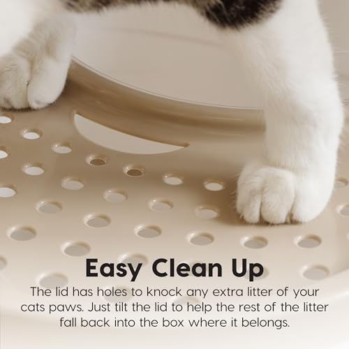 IRIS USA Large Top Entry Cat Litter Box, Hooded Privacy, Beige | Dog-Free Zone, Enclosed Top Access, Protected Interior, Dog Proof Pan, Odor Trapping, Reduced Tracking - color: White w/ Scoop