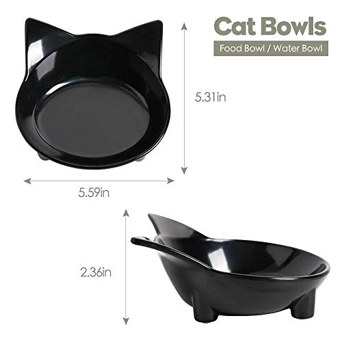 Pets Dog Cat Food Bowl – Non-Slip Wide, Shallow Pet Dish for Whisker Fatigue Relief, Safe for Puppies & Rabbits - color: Black+Grey