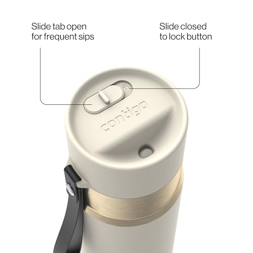 Contigo AutoSeal 24 oz Stainless Steel Vacuum-Insulated Water Bottle with Leakproof Push-Button Spout & Lock, Carry Strap, BPA-Free & Lead-Free, Dishwasher Safe - color: Oatmilk Champagne, size: 24 Ounces