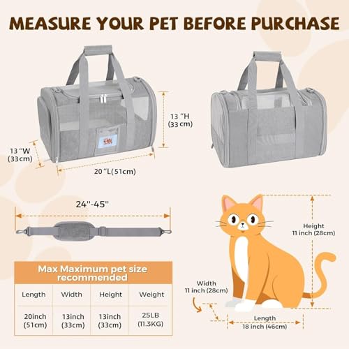 Large Soft Cat Carrier with Detachable Food Bowl,Pet Bag (Up to 28 lbs) | Puppy Kennel with Lockable Zippers for Small Dog, Kitten,Medium Travel Carrying Case for Car Airline Transport,Grey - color: Gray, size: 13.0"L x 13.0"W x 20.0"H