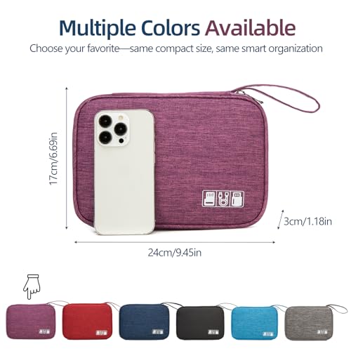 Cable Organizer Bag, Electronics Case for Cords, Chargers & Tech | Organize cables, chargers and power banks with elastic loops, mesh pockets and a slim design for travel. - color: purple, size: S