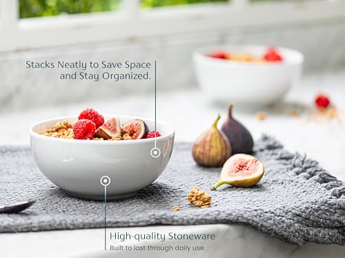 KooK Ceramic Soup bowls, Microwave, Dishwasher and Freezer Safe, Porcelain Dishes for Soup, Pasta, Salad, Oatmeal, Deep Interior, 24 oz, Set of 6, Marshmallow White - color: White, 6 Pack