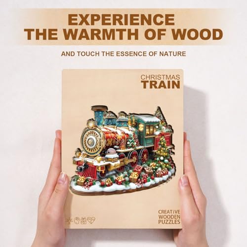 Christmas Train Puzzles Adults Gifts Wooden 175 Pieces 11.4 * 9.3in - color: Christmas Train, size: Medium