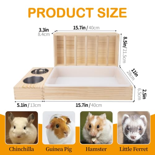 BESNEW 3 in 1 Rabbit Hay Feeder with Litter Box,Wooden Hay Feeder with 2 Bowls & Litter Box for Guinea Pig Chinchilla Bunny Other Small Animals,Large Capacity & Preventing Waste - color: Natural 1, size: 15.7in Style1