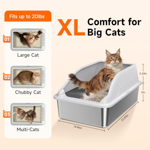 2PACK Stainless Steel Litter Box, XL Odor Free, Light Grey - color: Light Grey XL 2PK