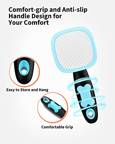 Glendan Dog & Cat Brush- Slicker Pet Brush- Shedding Grooming Tools (Blue) | 180° Pivoting Head Reaches Paws/Belly, Detangles Mats Loose Fur, Massaging Tips Soothe Skin, Non-Slip Grip, Easy to Carry - color: Blue, size: Small