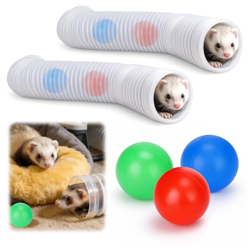 Mity rain 2PCS Ferret Toys with 6 Balls Inclueded | Collapsible Tunnel Tube Accessories for Ferrets, Guinea Pigs, Hamsters, Expandable Interactive Toys Supplies for Small Pets - color: White, size: 2PCS
