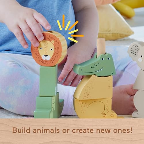 Fisher-Price Wood Baby Toy Stack & Sort Animals, 10 Wooden Pieces for Developmental Play for Infants & Toddlers Ages 1+ Years - style: Animals